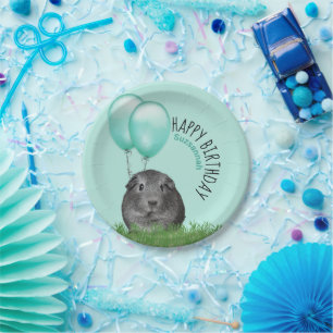 Aangepaste naam Birthday Guinea Pig Blauwgroen-bal Papieren Bordje