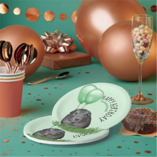 Aangepaste naam Birthday Guinea Pig Green Balloons Papieren Bordje