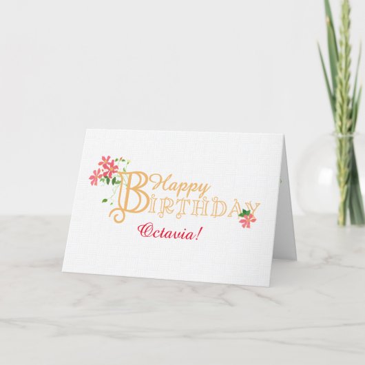 Aangepaste naam Birthday met Clematis Flowers Kaar Feestdagen Kaart (Voorkant)