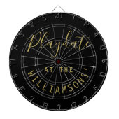 Aangepaste naam Black Gold Playdate Script Minimal Dartbord (Voorkant)