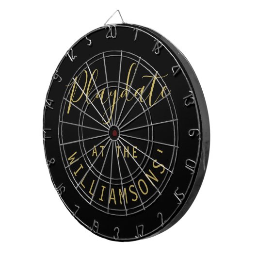 Aangepaste naam Black Gold Playdate Script Minimal Dartbord (Voorkant Rechts)
