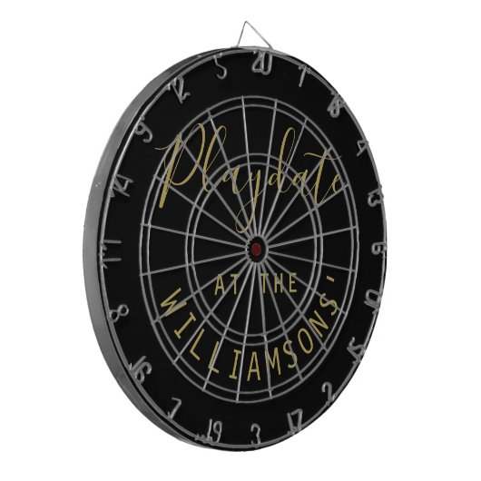 Aangepaste naam Black Gold Playdate Script Minimal Dartbord (Voorkant Links)
