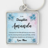 Aangepaste naam Blauw bericht voor dochter van moe Sleutelhanger (Voorkant)