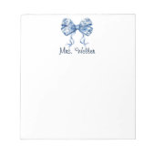 Aangepaste Naam Blauw Bloemen Coquette Boog Design Notitieblok (Voorkant)