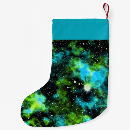 Aangepaste naam Blauw en Groene Galaxy Cosmic Kleine Kerstsok (Achterkant)
