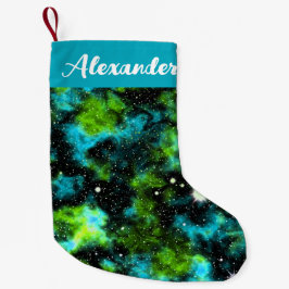 Aangepaste naam Blauw en Groene Galaxy Cosmic Kleine Kerstsok