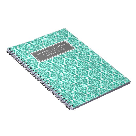 Aangepaste naam Blauw Floral Damask Tulip Pattern Notitieboek (Rechterzijde)