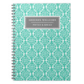Aangepaste naam Blauw Floral Damask Tulip Pattern Notitieboek (Voorkant)