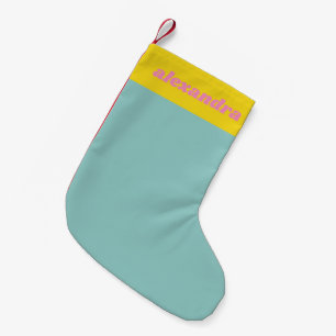 Aangepaste Naam Blauw Geel Roze Kleurblok Kerstmis Kleine Kerstsok