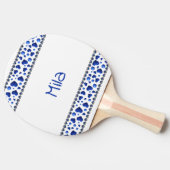 Aangepaste naam, blauw glitter hart tafeltennisbatje (Zijkant)