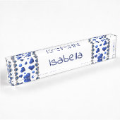 Aangepaste naam, blauw glitter hartbureau Naam Bor Naambordje