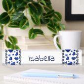 Aangepaste naam, blauw glitter hartbureau Naam Bor Naambordje