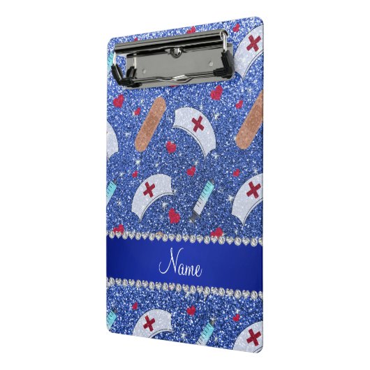Aangepaste naam: blauw glitter verpleegster pet ha mini klembord (Angled2)