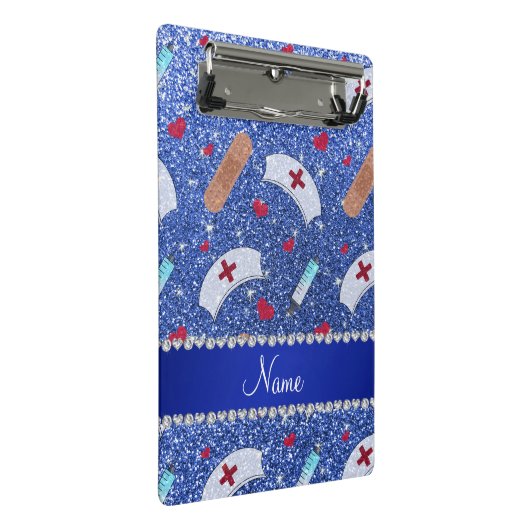 Aangepaste naam: blauw glitter verpleegster pet ha mini klembord (Schuin)