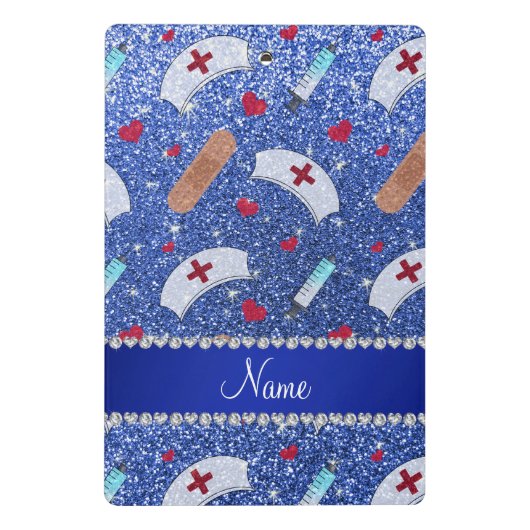 Aangepaste naam: blauw glitter verpleegster pet ha mini klembord (Achterkant)