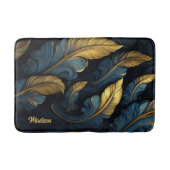 Aangepaste naam Blauw - Gouden bladeren Badmat (Voorkant)