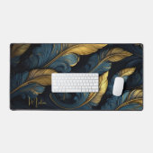 Aangepaste naam Blauw - Gouden bladeren Bureaumat (Keyboard & Muis)