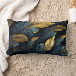 Aangepaste naam Blauw - Gouden bladeren Kussen