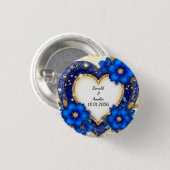 Aangepaste naam blauw gouden hart frame knop cadea ronde button 3,2 cm (Voorkant /achterkant)