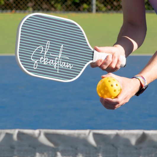 Aangepaste naam Blauw Groen Striped Pickleball Paddle (Insitu)