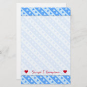 Aangepaste naam + Blauw hart en patroon strepen Briefpapier (Voorkant / Achterkant)