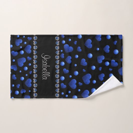 Aangepaste naam, blauw hartglitterpatroon bad handdoek (Handdoek)
