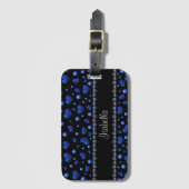 Aangepaste naam, blauw hartglitterpatroon bagagelabel (Voorkant (verticaal))