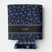 Aangepaste naam, blauw hartglitterpatroon blikjeskoeler (Achterkant)