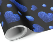 Aangepaste naam, blauw hartglitterpatroon cadeaupapier (Rol Hoek)
