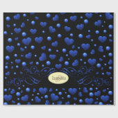 Aangepaste naam, blauw hartglitterpatroon cadeaupapier (Vlak)