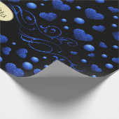 Aangepaste naam, blauw hartglitterpatroon cadeaupapier (Hoek)