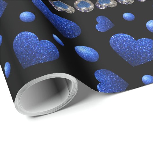 Aangepaste naam, blauw hartglitterpatroon cadeaupapier (Rol Hoek)