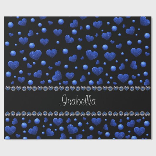 Aangepaste naam, blauw hartglitterpatroon cadeaupapier (Vlak)