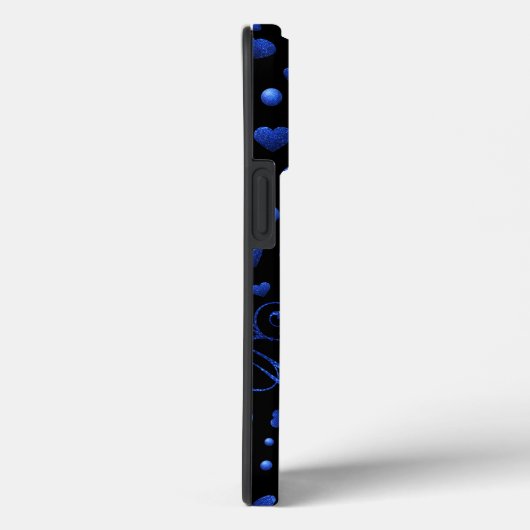 Aangepaste naam, blauw hartglitterpatroon Case-Mate iPhone case (Achterkant / Rechts)