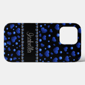 Aangepaste naam, blauw hartglitterpatroon Case-Mate iPhone case (Achterkant (horizontaal))