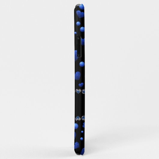 Aangepaste naam, blauw hartglitterpatroon Case-Mate iPhone case (Achterkant/rechts)