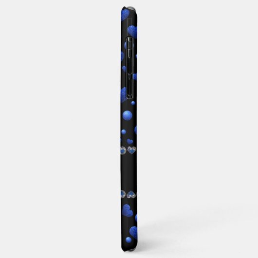 Aangepaste naam, blauw hartglitterpatroon Case-Mate iPhone case (Achterkant/links)