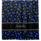 Aangepaste naam, blauw hartglitterpatroon douchegordijn (Voorkant)