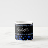 Aangepaste naam, blauw hartglitterpatroon espresso kop (Voorkant)