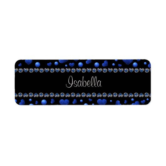 Aangepaste naam, blauw hartglitterpatroon etiket (Voorkant)