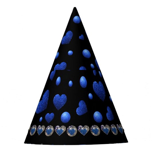 Aangepaste naam, blauw hartglitterpatroon feesthoedjes (Voorkant)