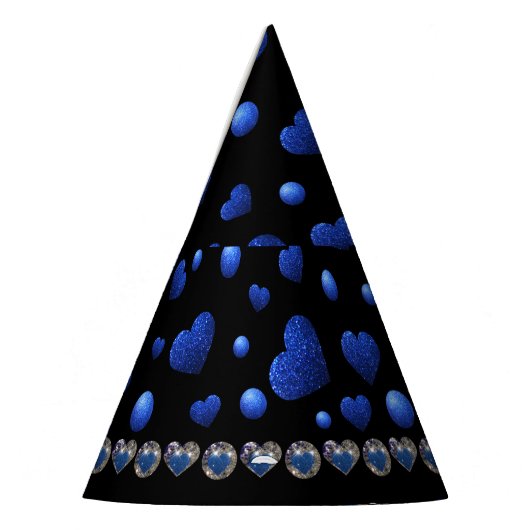 Aangepaste naam, blauw hartglitterpatroon feesthoedjes (Links)