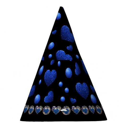 Aangepaste naam, blauw hartglitterpatroon feesthoedjes (Rechts)