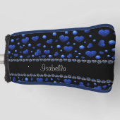 Aangepaste naam, blauw hartglitterpatroon golfheadcover (Voorkant)