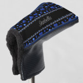 Aangepaste naam, blauw hartglitterpatroon golfheadcover (3/4 voorkant)