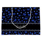 Aangepaste naam, blauw hartglitterpatroon groot cadeauzakje (Voorkant)