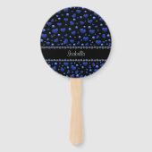 Aangepaste naam, blauw hartglitterpatroon handwaaier (Achterkant)
