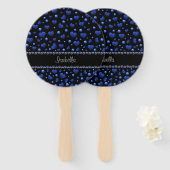 Aangepaste naam, blauw hartglitterpatroon handwaaier (Voorkant en achterkant)