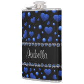 Aangepaste naam, blauw hartglitterpatroon heupfles (Links)