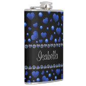 Aangepaste naam, blauw hartglitterpatroon heupfles (Rechts)